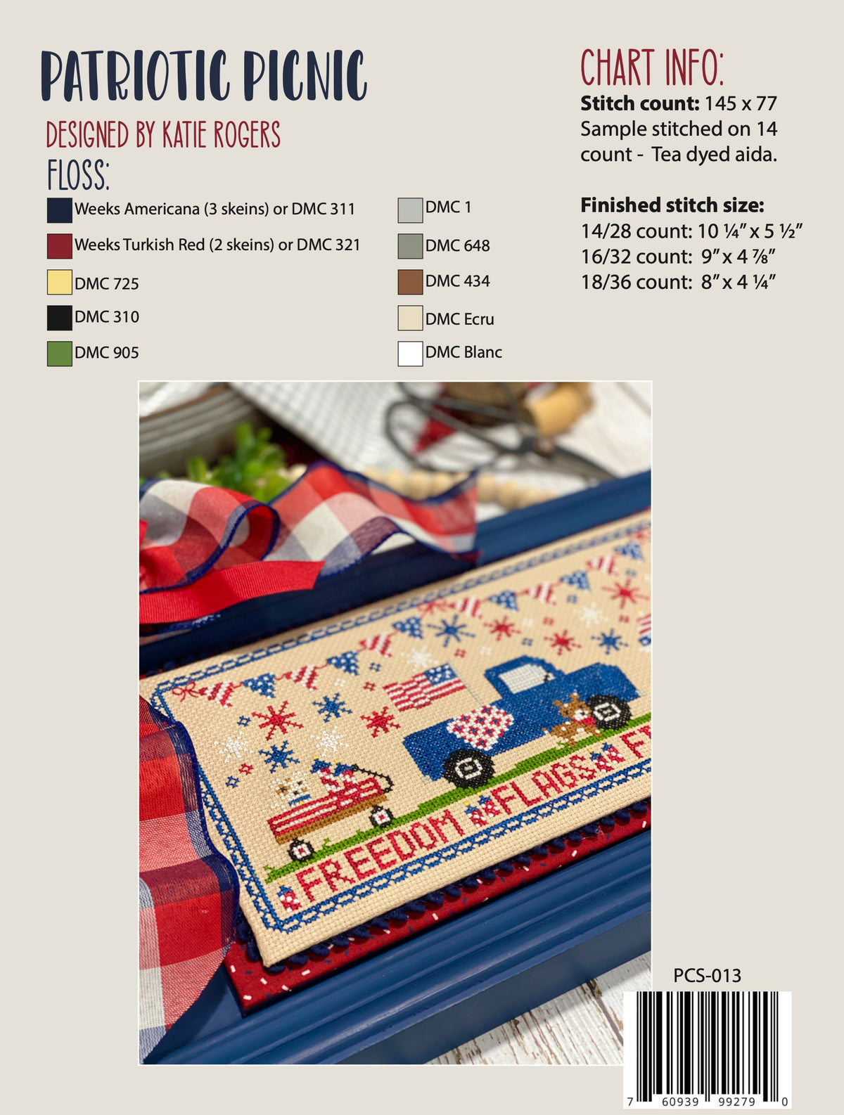 Patriotic Picnic Cross Stitch by Katie Rogers of Primrose Cottage Stitches - PAPER Pattern PCS-013