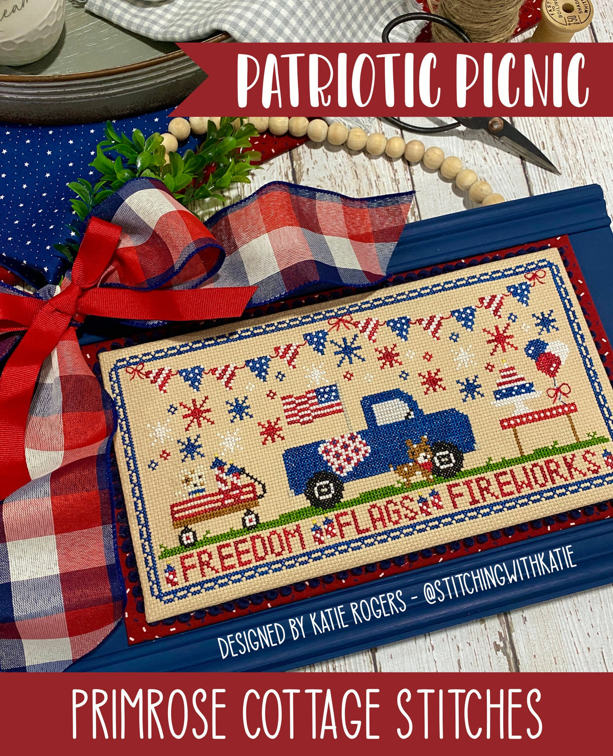 Patriotic Picnic Cross Stitch by Katie Rogers of Primrose Cottage Stitches - PAPER Pattern PCS-013