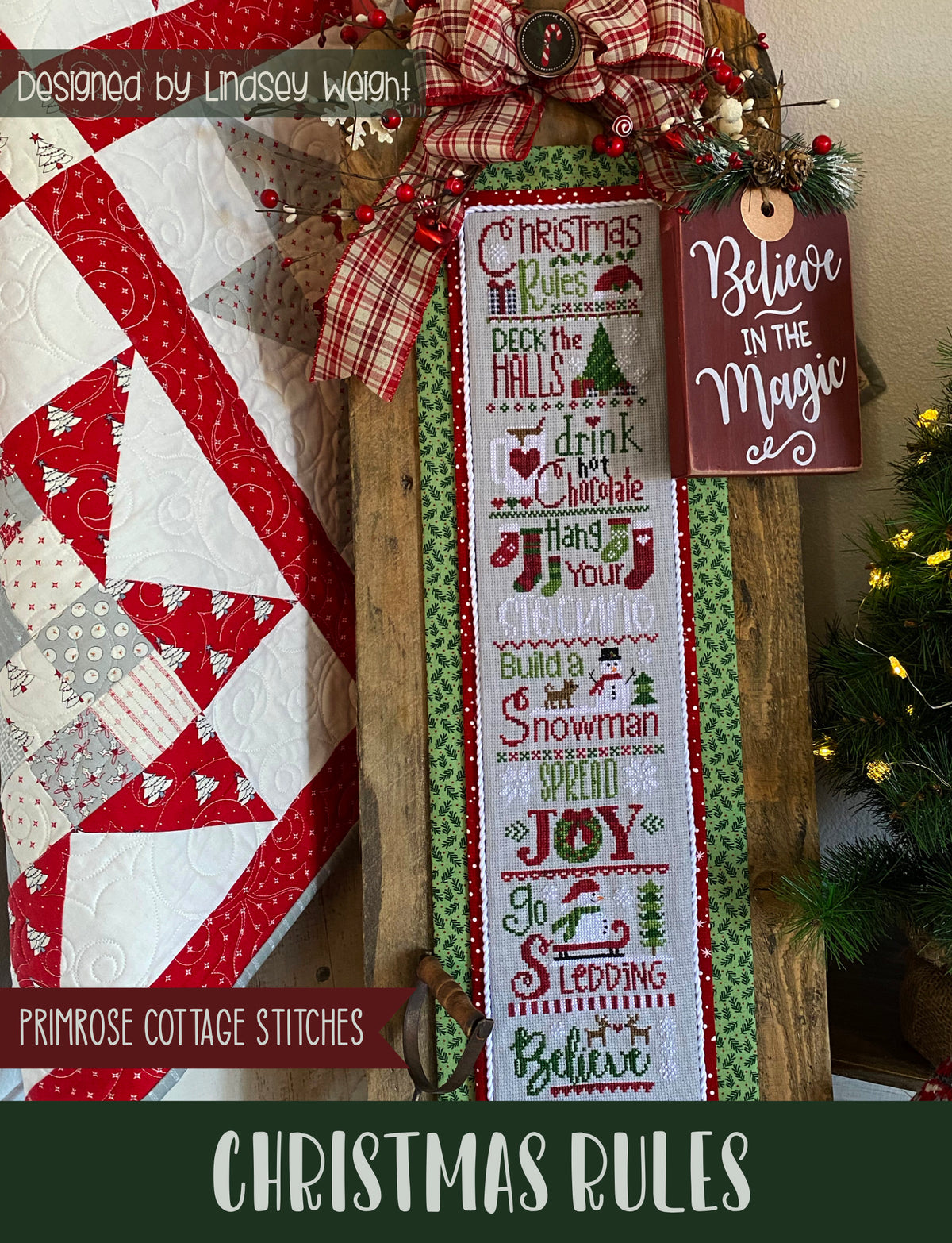 Christmas Rules Cross Stitch by Lindsey Weight of Primrose Cottage Stitches - PAPER Pattern PCS-012