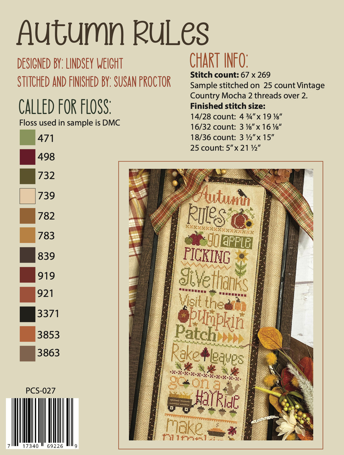 Autumn Rules Cross Stitch by Lindsey Weight of Primrose Cottage Stitches - PAPER Pattern PCS-027