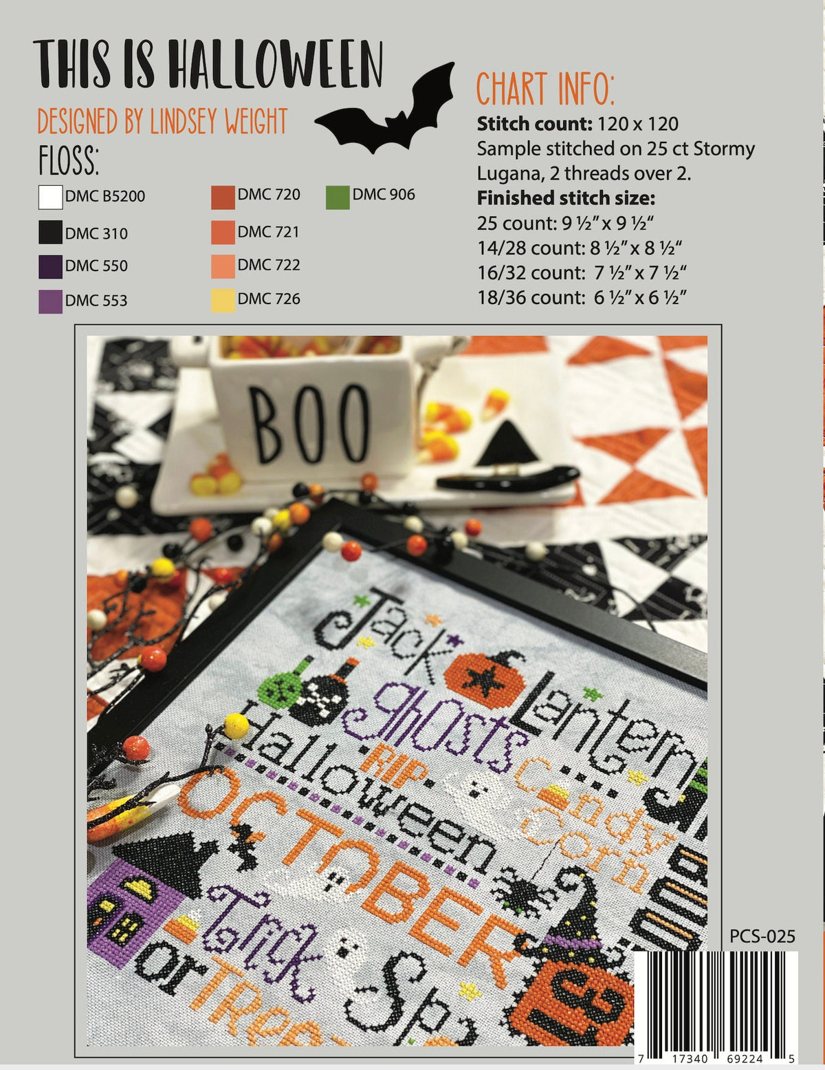 This is Halloween Cross Stitch by Lindsey Weight of Primrose Cottage Stitches - PAPER Pattern PCS-025