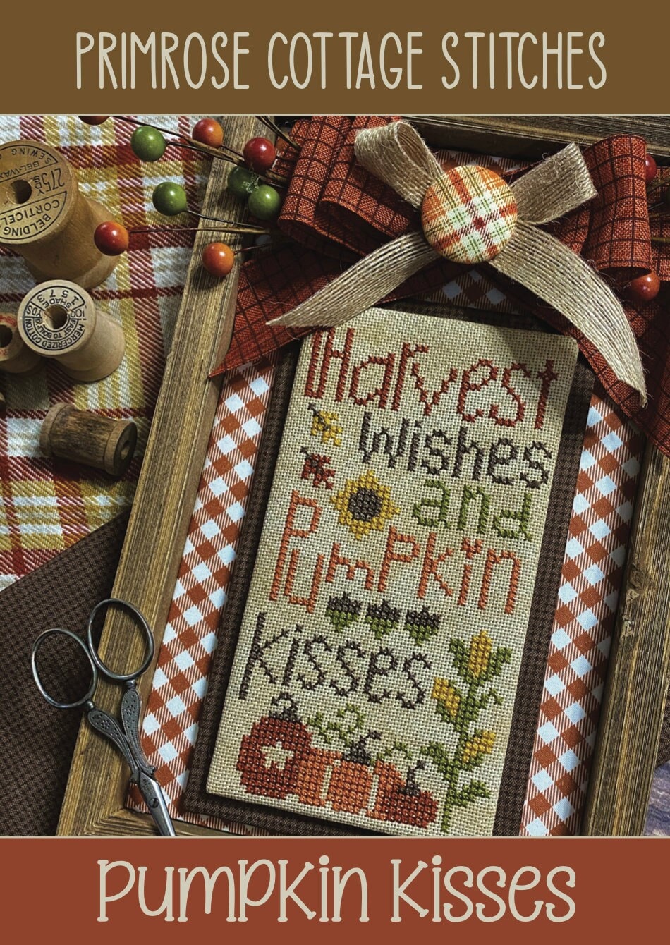 Pumpkin Kisses Cross Stitch by Lindsey Weight of Primrose Cottage Stitches - PAPER Pattern PCS-026