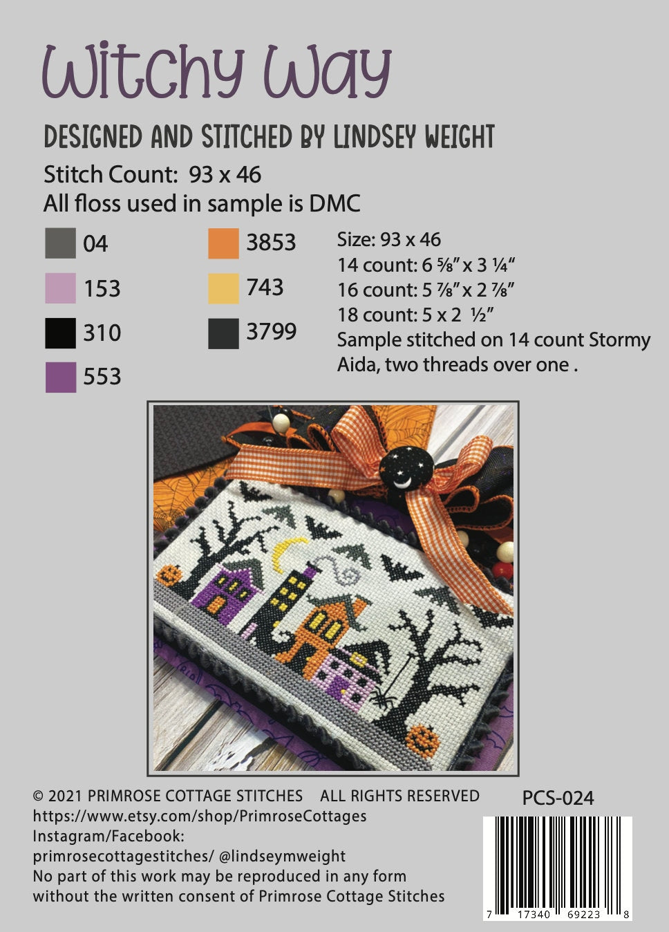 Witchy Way Cross Stitch by Lindsey Weight of Primrose Cottage Stitches - PAPER Pattern PCS-024