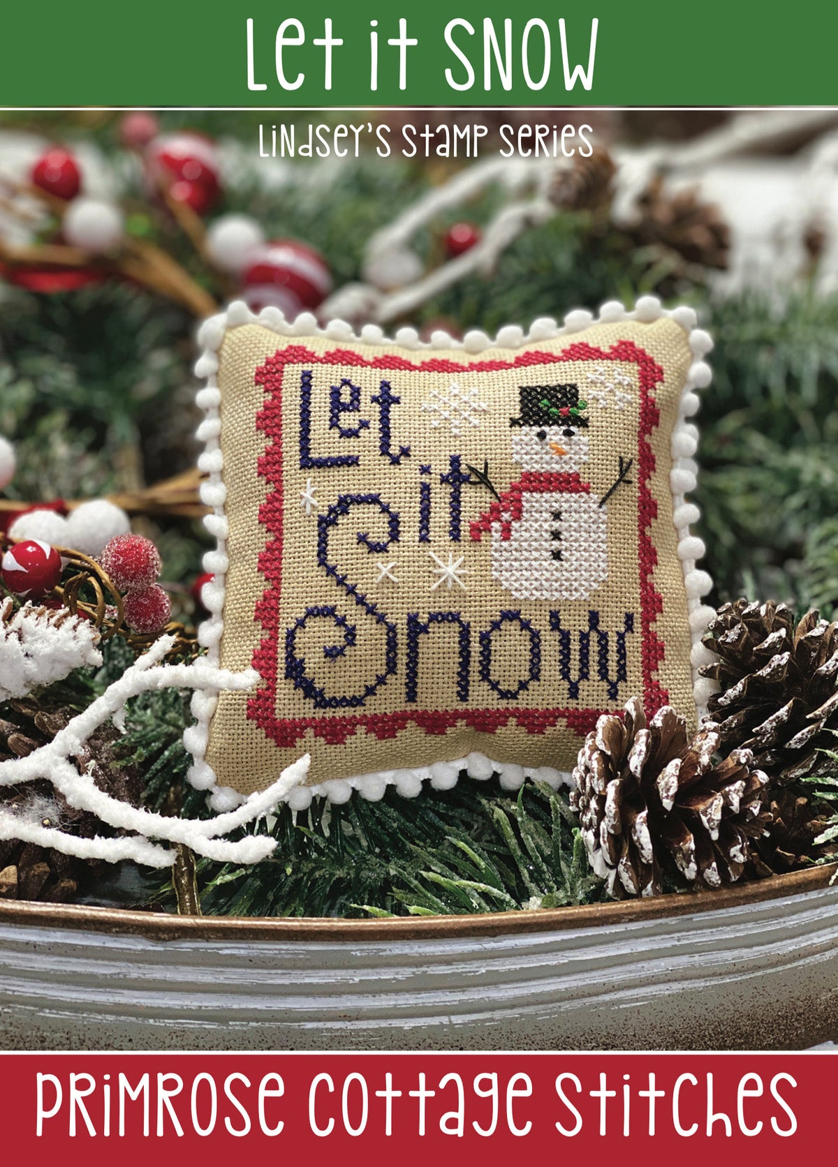 Let it Snow Christmas Stamp Cross Stitch by Lindsey Weight of Primrose Cottage Stitches - PAPER Pattern PCS-036