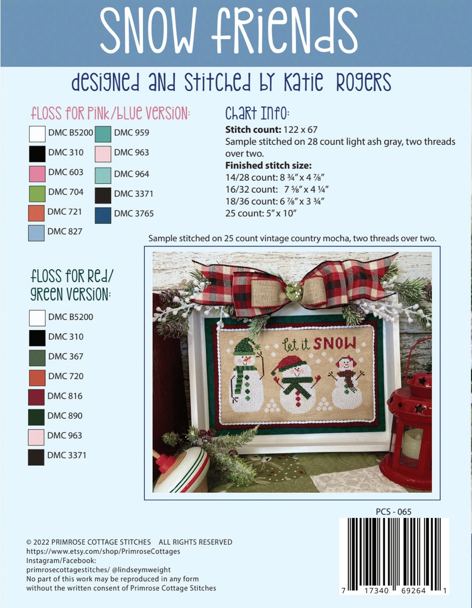 Snow Friends Cross Stitch by Katie Rogers of Primrose Cottage - PAPER Pattern PCS-065