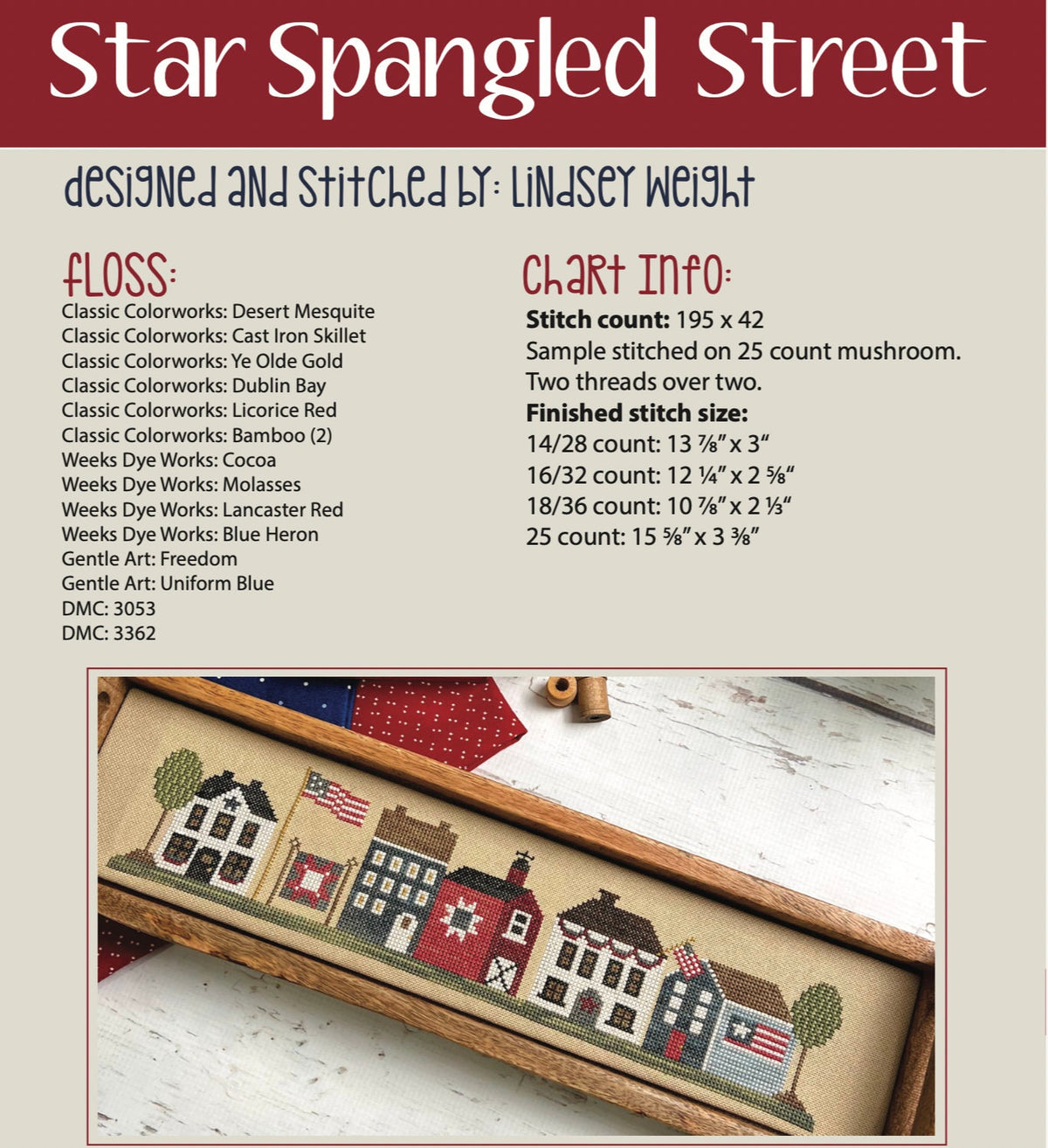 Star Spangled Street Cross Stitch by Lindsey Weight of Primrose Cottage Stitches - PAPER Pattern PCS-059