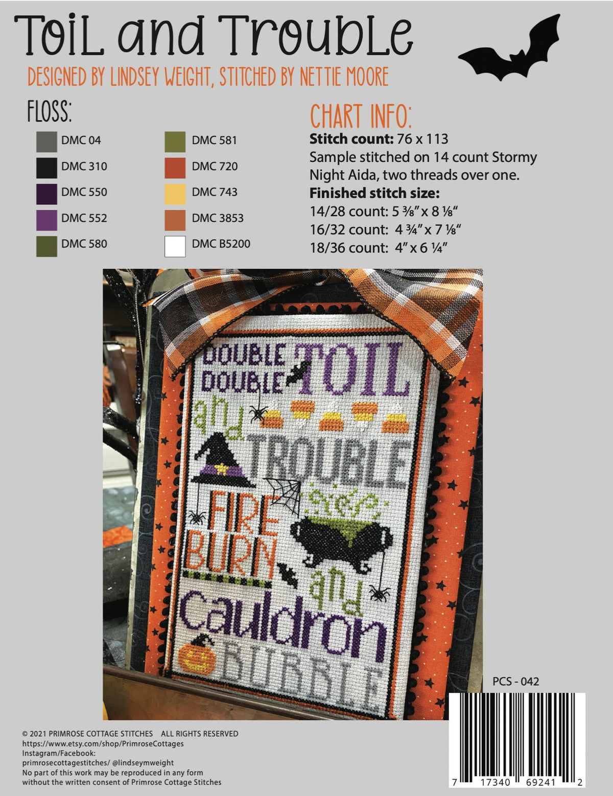 Toil and Trouble Cross Stitch by Lindsey Weight of Primrose Cottage - PAPER Pattern PCS-042