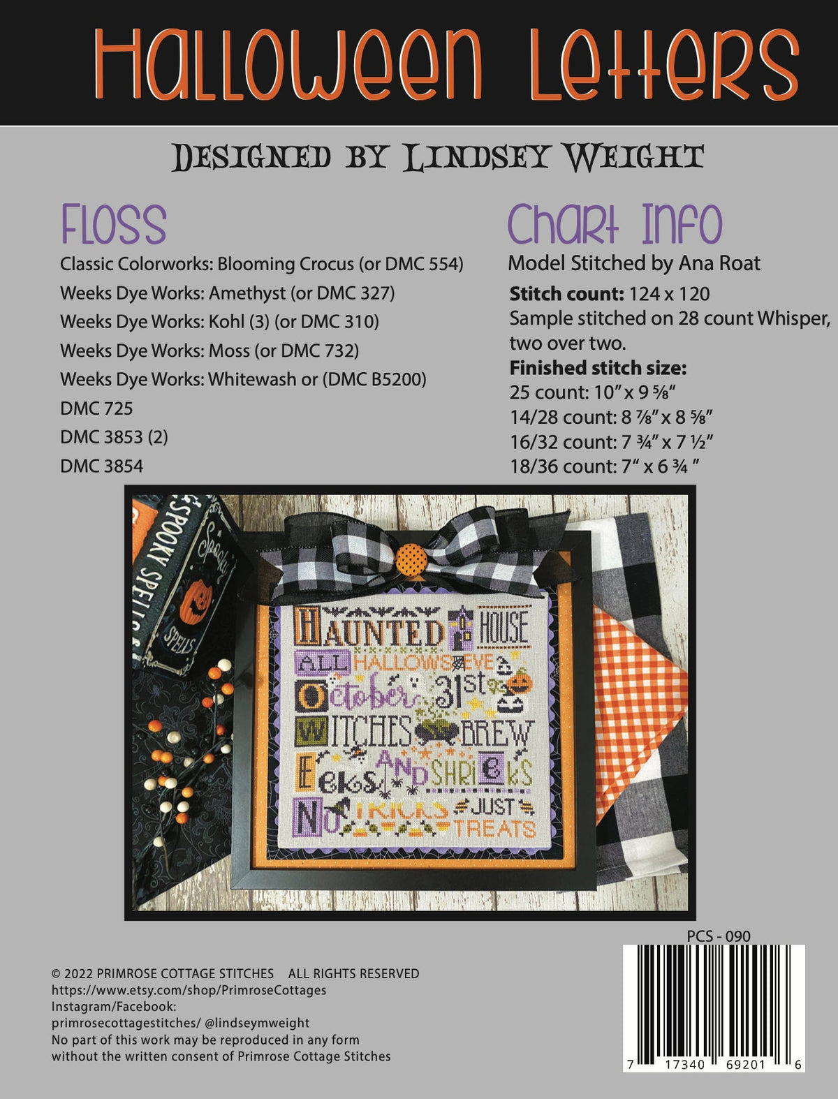 Halloween Letters Cross Stitch by Lindsey Weight if Primrose Cottage - PAPER Pattern PCS-090