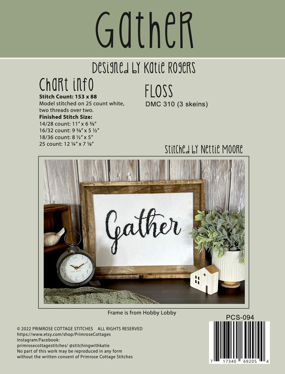 Gather Cross Stitch by Katie Rogers of Primrose Cottage - PAPER Pattern PCS-094