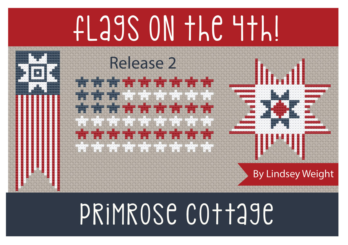 Handmade Flag Pattern Flags on the 4th (Release #2) Cross Stitch - a collection of 4 flag pa ...