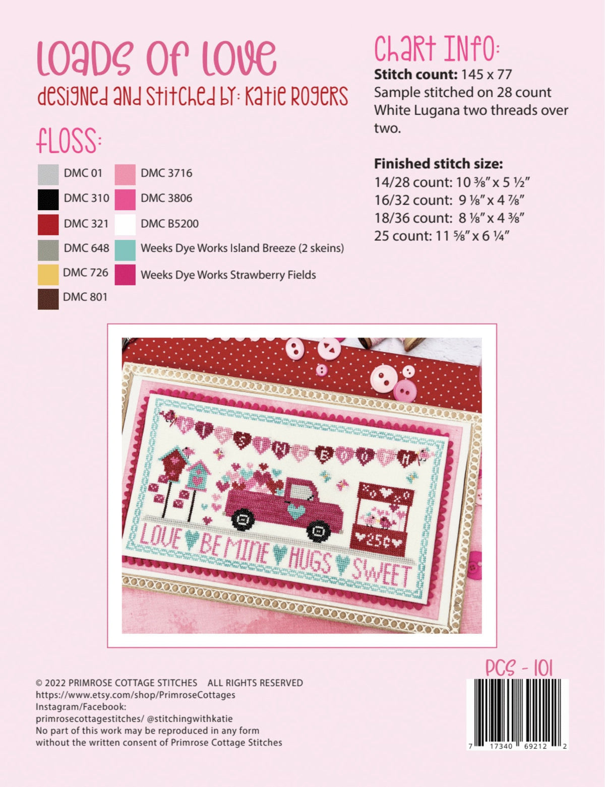 Loads of Love Cross Stitch by Katie Rogers of Primrose Cottage - PAPER Pattern PCS-101