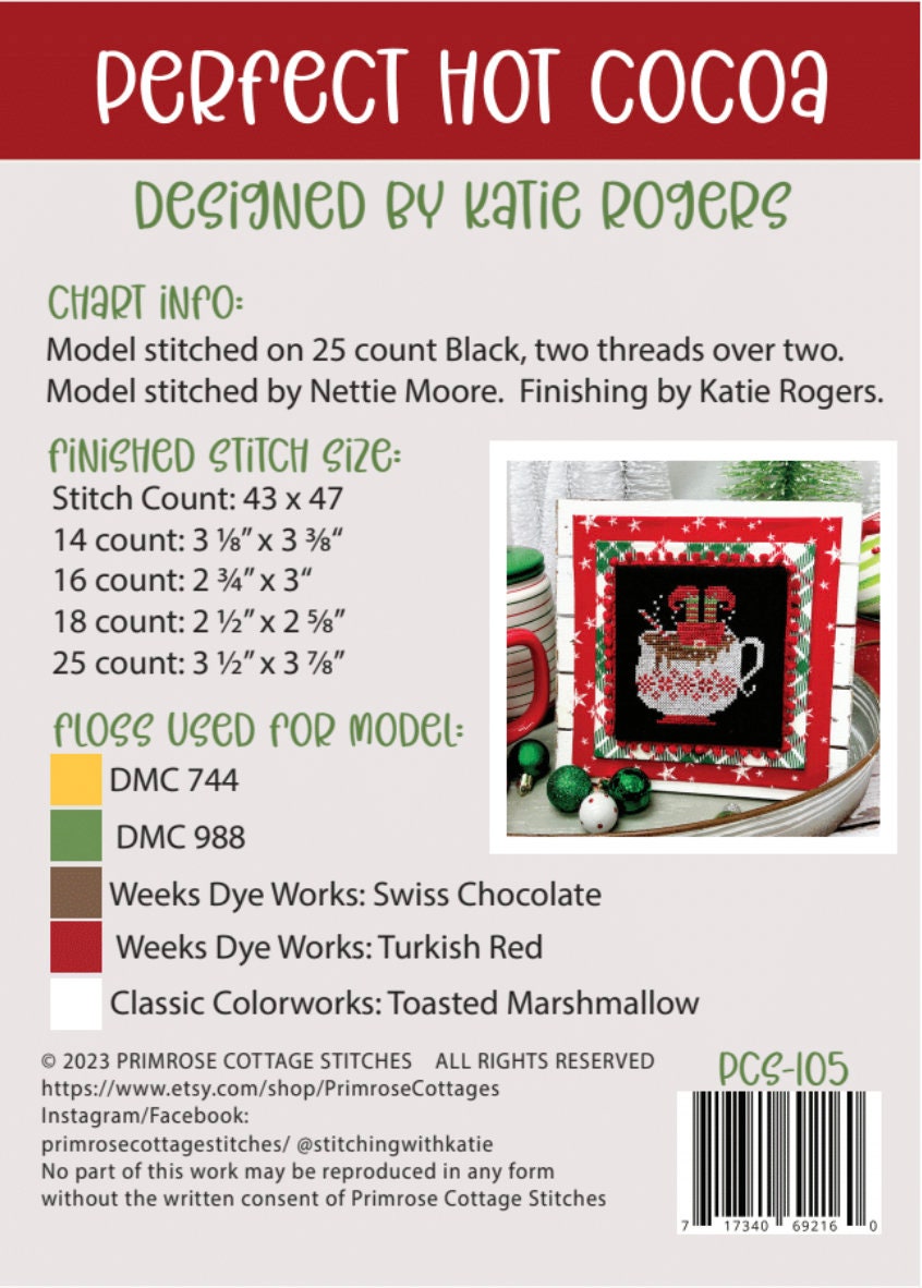 Perfect Hot Cocoa Cross Stitch by Katie Rogers of Primrose Cottage - PAPER Pattern PCS-105