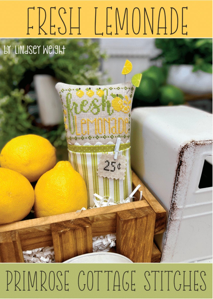 Fresh Lemonade Cross Stitch by Lindsey Weight of Primrose Cottage - PAPER Pattern PCS-109