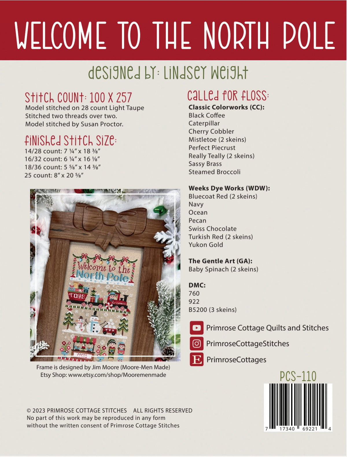 Welcome To The North Pole Cross Stitch Booklet by Lindsey Weight of Primrose Cottage - PAPER Pattern PCS-110