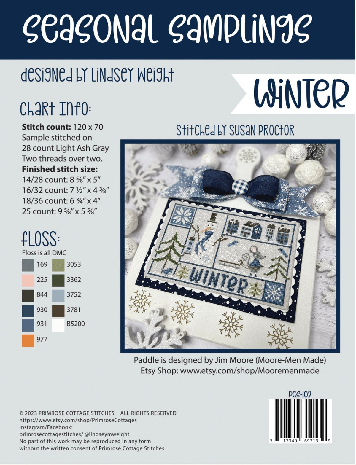 Seasonal Samplings Winter Cross Stitch by Lindsey Weight of Primrose Cottage - PAPER Pattern PCS-102