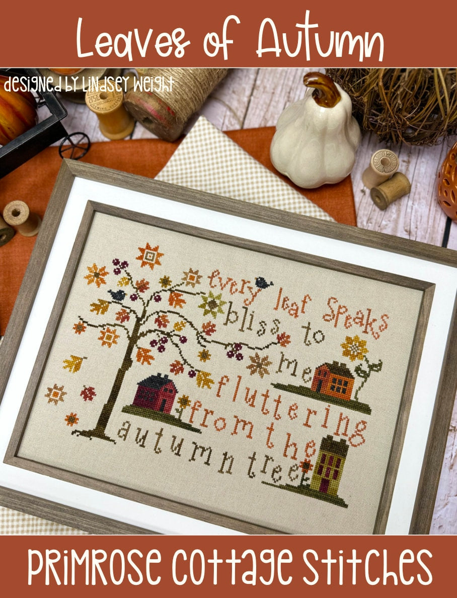 Leaves of Autumn Cross Stitch by Lindsey Weight of Primrose Cottage - PAPER Pattern PCS-114