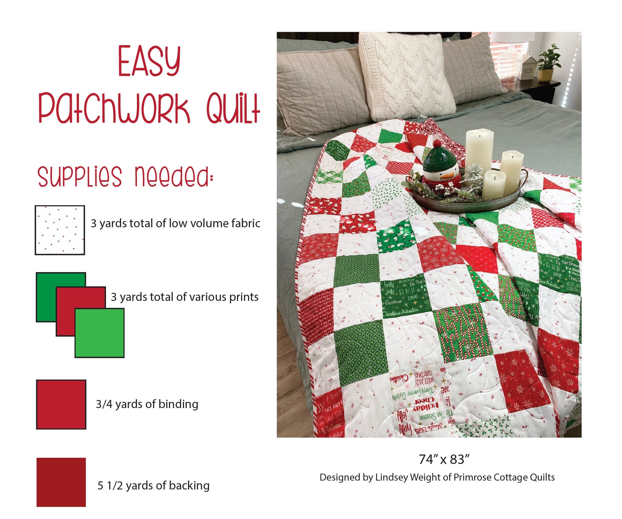 Easy Patchwork Quilt by Lindsey Weight of Primrose Cottage Quilts - Qu